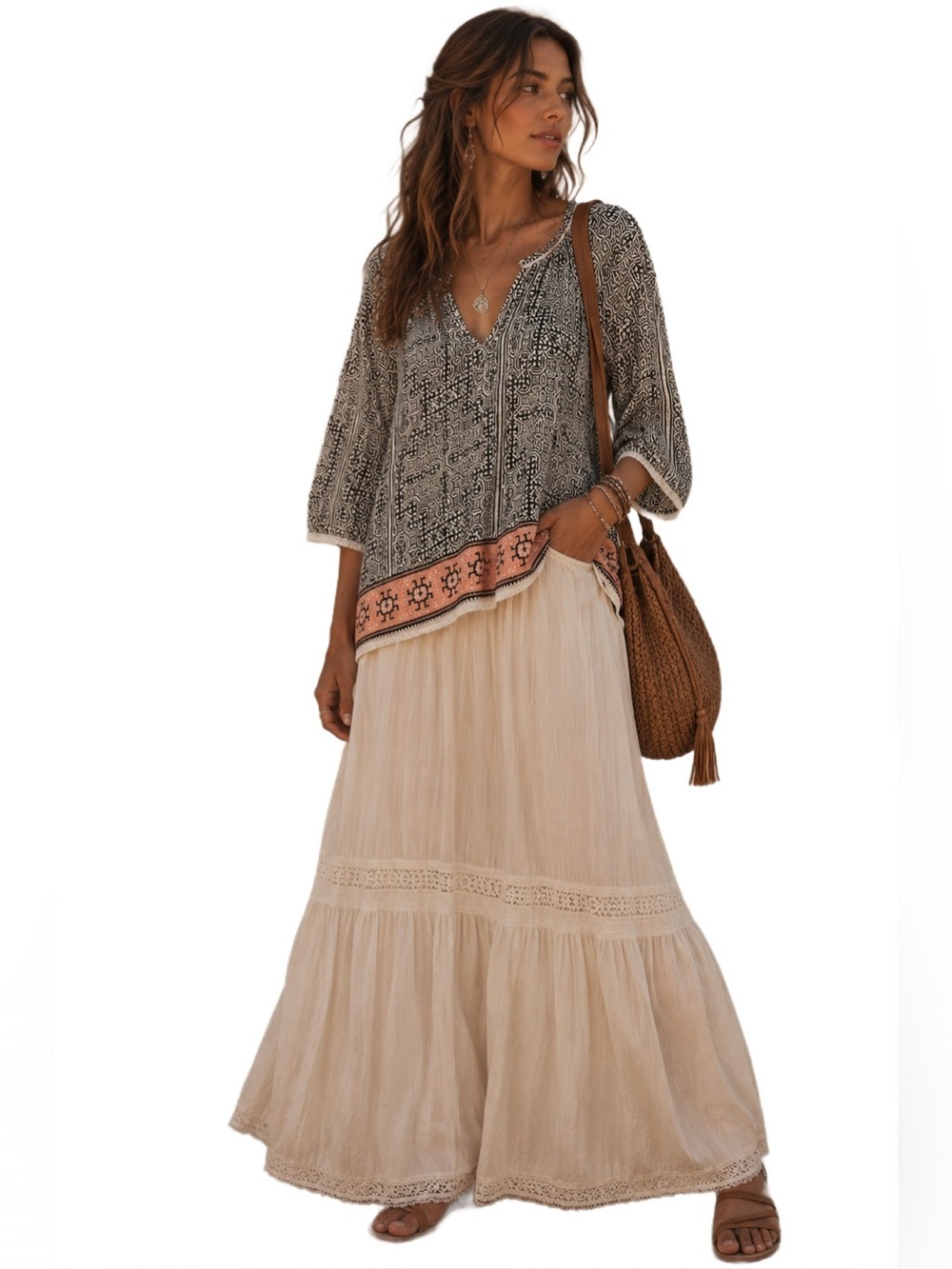 Joie “Cherree” Printed and Embroidered 100% Cotton 3/4 sleeve flowy blouse, XS